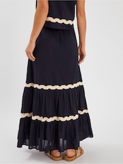 Accessorize Black Ric Rac Tiered 100% Cotton Maxi Skirt - Image 2 of 3