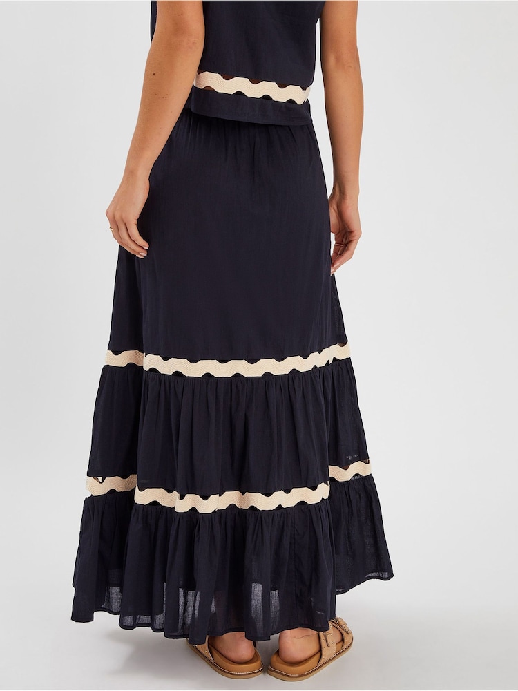 Accessorize Black Ric Rac Tiered 100% Cotton Maxi Skirt - Image 2 of 3