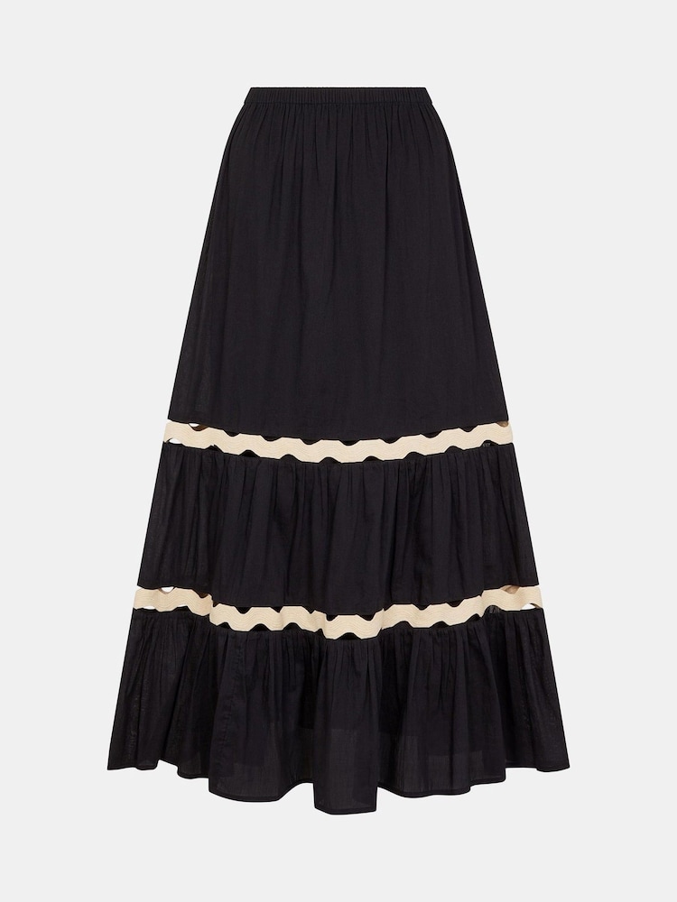 Accessorize Black Ric Rac Tiered 100% Cotton Maxi Skirt - Image 3 of 3
