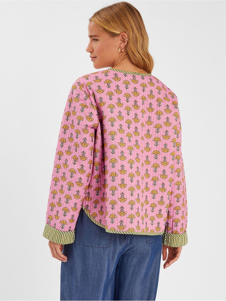 Accessorize Pink Marigold Print Quilted 100% Cotton Jacket - Image 2 of 4 Accessorize Pink Marigold Print Quilted 100% Cotton Jacket - Image 2 of 4