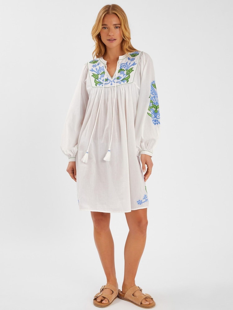 Accessorize White Embroidered Long Sleeve Smock Dress - Image 1 of 4