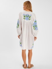 Accessorize White Embroidered Long Sleeve Smock Dress - Image 2 of 4