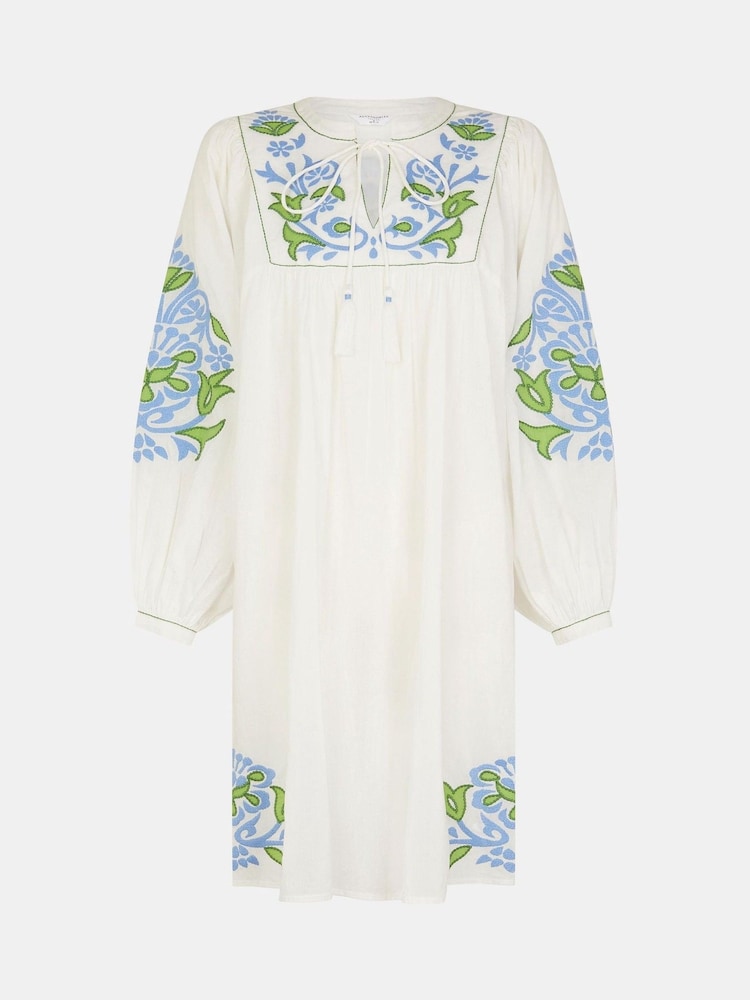 Accessorize White Embroidered Long Sleeve Smock Dress - Image 4 of 4