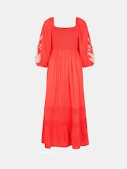 Accessorize Orange Pineapple Appliqué Smocked 100% Cotton Maxi Dress - Image 1 of 1