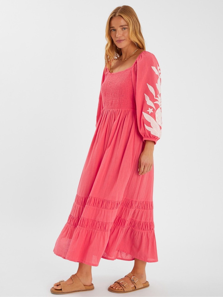 Accessorize Orange Pineapple Appliqué Smocked 100% Cotton Maxi Dress - Image 1 of 4 Accessorize Orange Pineapple Appliqué Smocked 100% Cotton Maxi Dress - Image 1 of 4