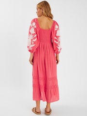 Accessorize Orange Pineapple Appliqué Smocked 100% Cotton Maxi Dress - Image 2 of 4
