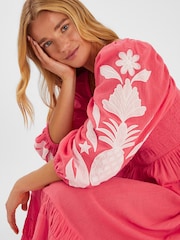 Accessorize Orange Pineapple Appliqué Smocked 100% Cotton Maxi Dress - Image 3 of 4