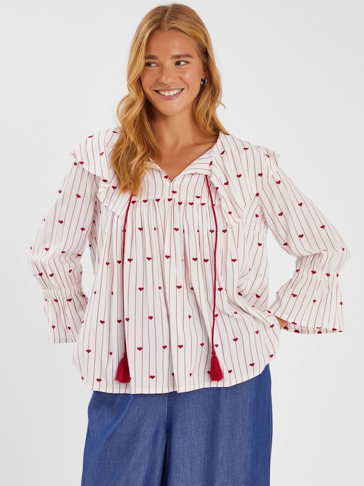 Accessorize Red Heart Print Collared Blouse - Image 1 of 3 Accessorize Red Heart Print Collared Blouse - Image 1 of 3