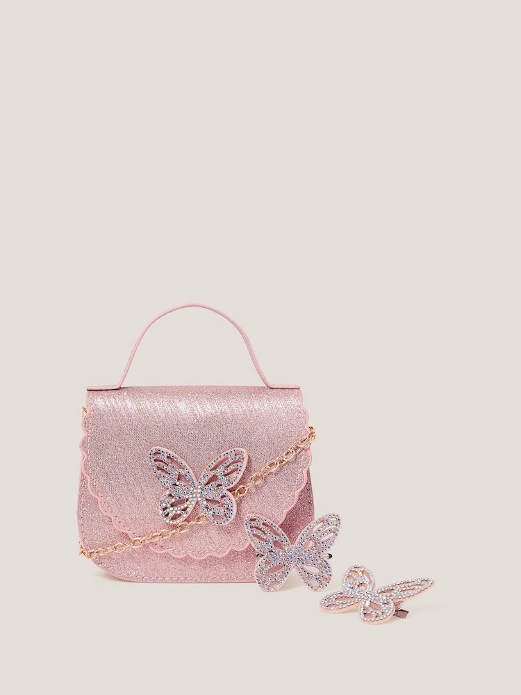 Monsoon Pink Scallop Butterfly Bag & Hair Clips Set - Image 1 of 4
