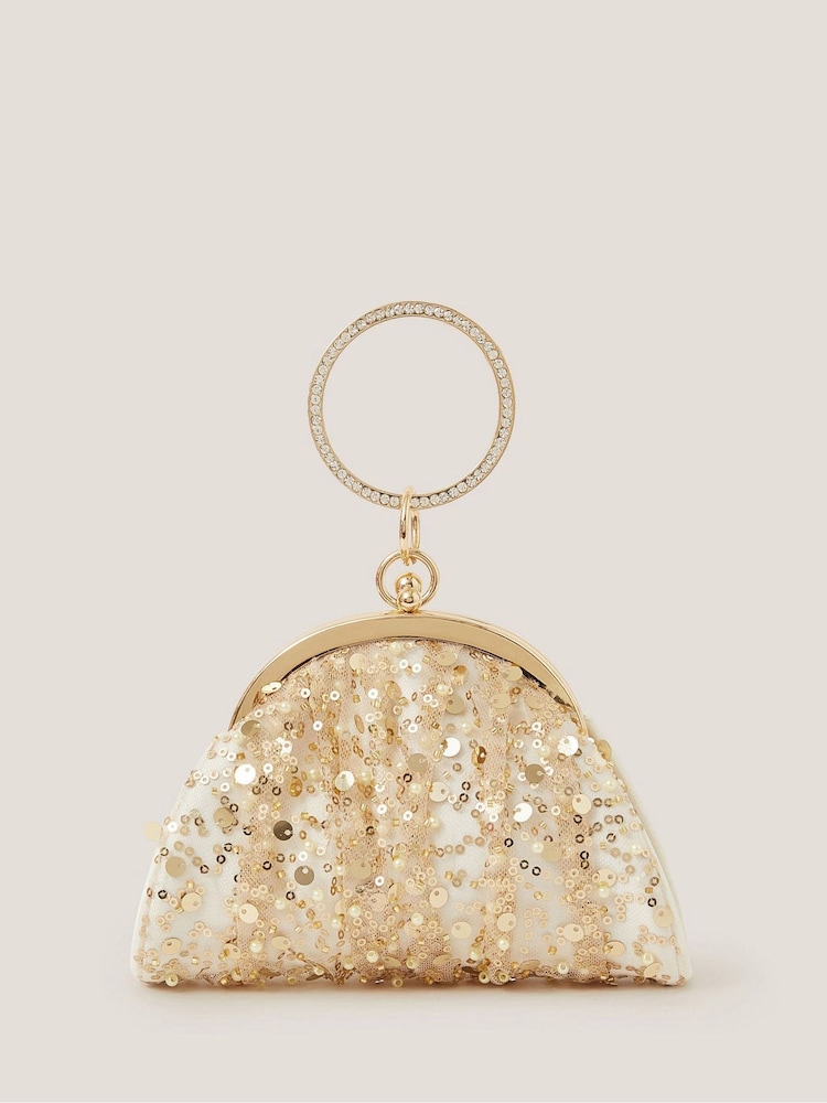 Monsoon Natural Embroidered Tulle Bangle Mini Bag - Image 1 of 4