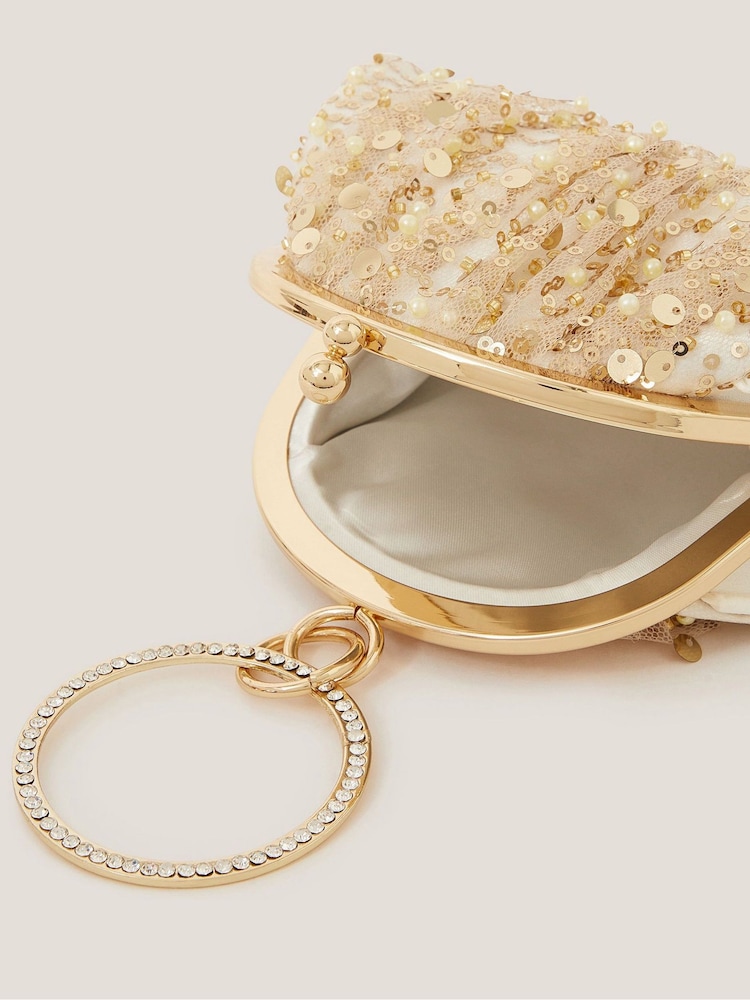 Monsoon Natural Embroidered Tulle Bangle Mini Bag - Image 4 of 4