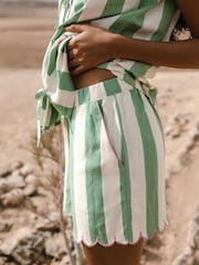 Chelsea Peers Green Linen Blend Tie Front Stripe Cami Shorts Set - Image 4 of 5