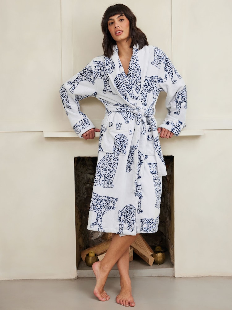 Chelsea Peers Green Towelling Leopard Print 100% Cotton Dressing Gown - Image 1 of 4