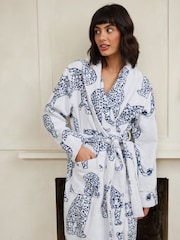 Chelsea Peers Green Towelling Leopard Print 100% Cotton Dressing Gown - Image 4 of 4