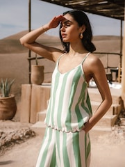 Chelsea Peers Linen Blend Scallop Edge Stripe Cami Long Set - صورة 2 من 5