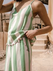 Chelsea Peers Linen Blend Scallop Edge Stripe Cami Long Set - صورة 3 من 5