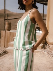 Chelsea Peers Linen Blend Scallop Edge Stripe Cami Long Set - صورة 5 من 5