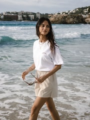 لون طبيعي - Chelsea Peers Cotton Poplin Stripe Shorts - صورة 1 من 5