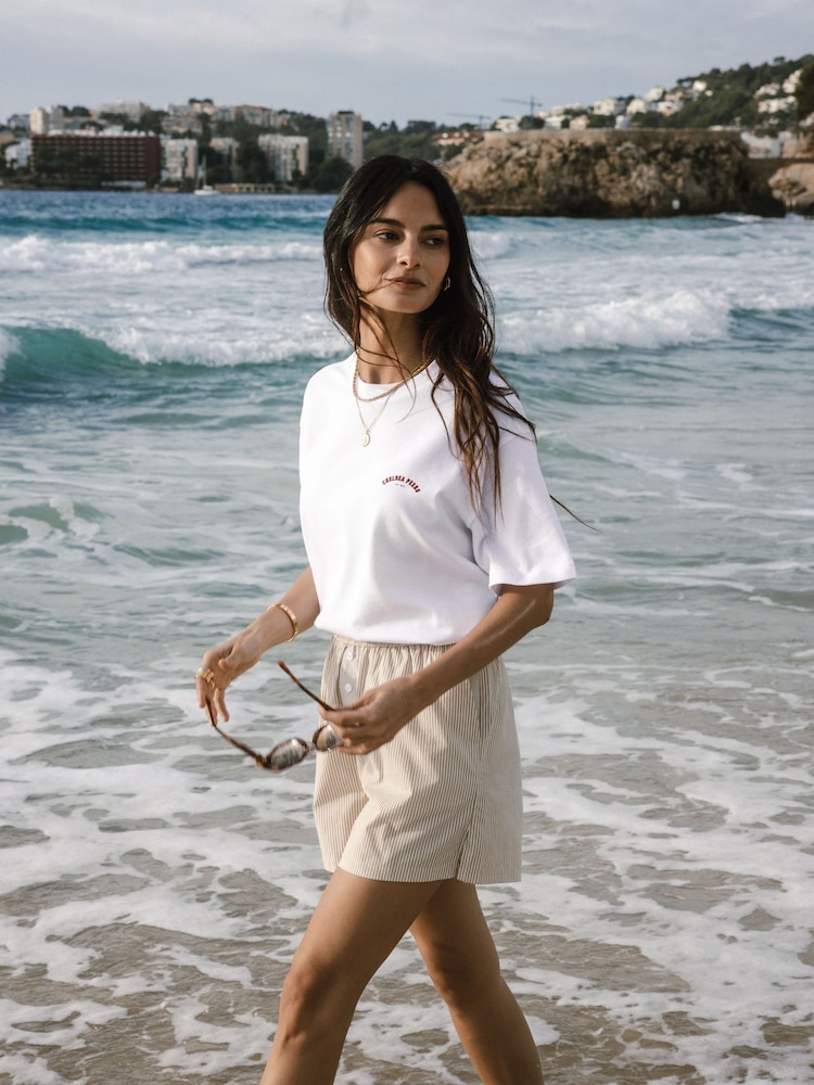 لون طبيعي - Chelsea Peers Cotton Poplin Stripe Shorts - صورة 1 من 5