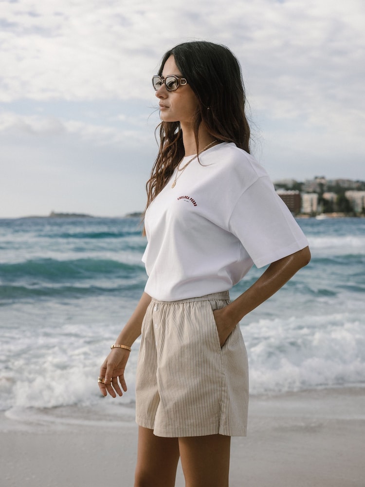 لون طبيعي - Chelsea Peers Cotton Poplin Stripe Shorts - صورة 2 من 5