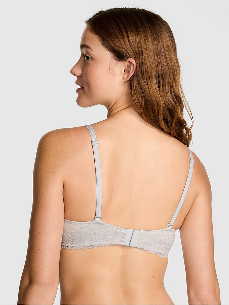 Victoria's Secret PINK Snow White Lightly Lined Cotton Heather Lace Trim Bra - Image 2 of 3 Victoria's Secret PINK Snow White Lightly Lined Cotton Heather Lace Trim Bra - Image 2 of 3