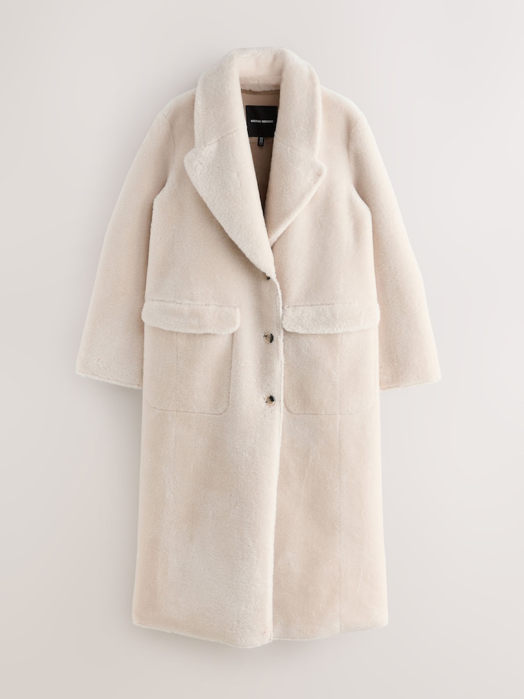 Nothing Ordinary Cream Faux Shearling Maxi Car Coat - Image 1 of 3