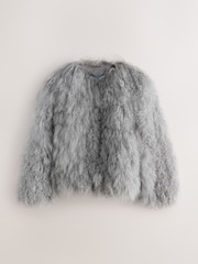 Nothing Ordinary Grey Mongolian Shearling Jacket - Image 1 of 3