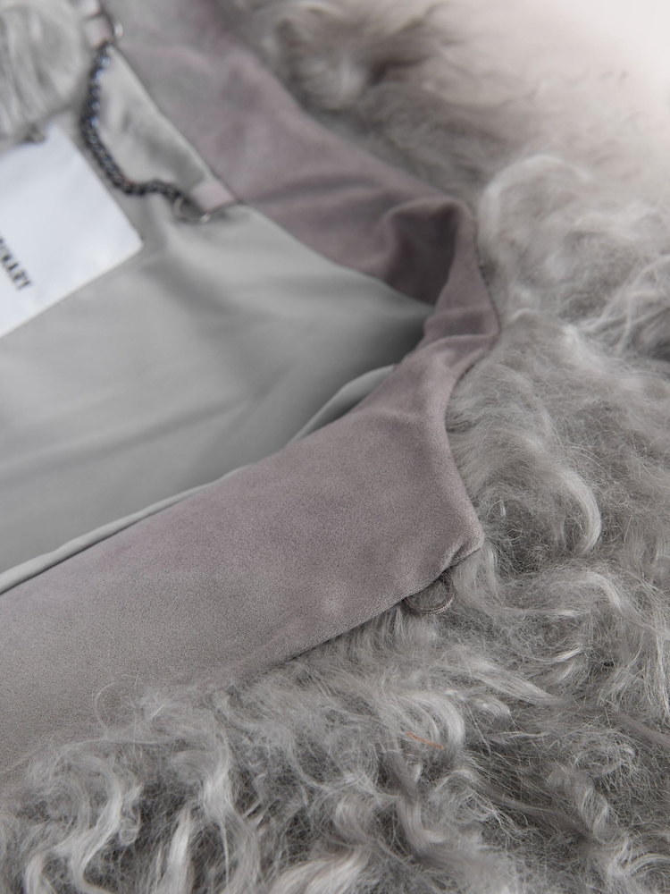 Nothing Ordinary Grey Mongolian Shearling Jacket - Image 3 of 3