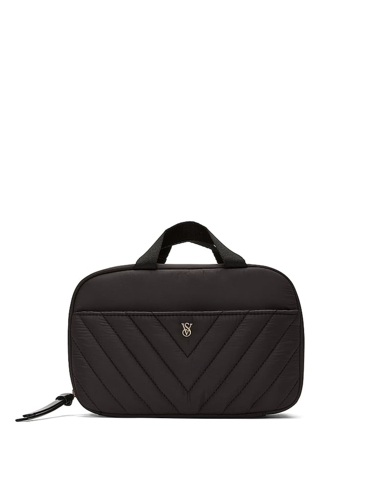 Victoria's Secret Black V Quilt Travel Makeup Bag - Image 1 of 3 Victoria's Secret Black V Quilt Travel Makeup Bag - Image 1 of 3