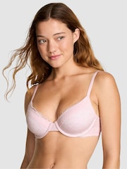 Victoria's Secret PINK Petal Pink Lightly Lined Cotton Heather Lace Trim Bra - Image 1 of 3