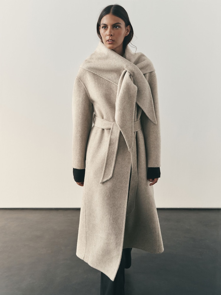 Nothing Ordinary Oatmeal Wool Rich Shawl Maxi Coat - Image 1 of 10 Nothing Ordinary Oatmeal Wool Rich Shawl Maxi Coat - Image 1 of 10