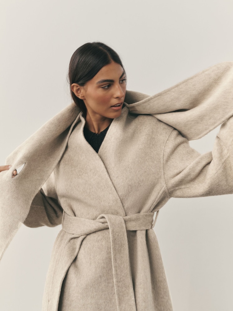 Nothing Ordinary Oatmeal Wool Rich Shawl Maxi Coat - Image 2 of 10 Nothing Ordinary Oatmeal Wool Rich Shawl Maxi Coat - Image 2 of 10