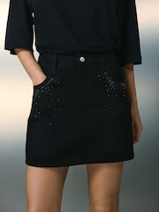 Black Embellished Pocket Denim Mini Skirt - Image 2 of 8
