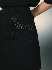 Black Embellished Pocket Denim Mini Skirt - Image 5 of 8