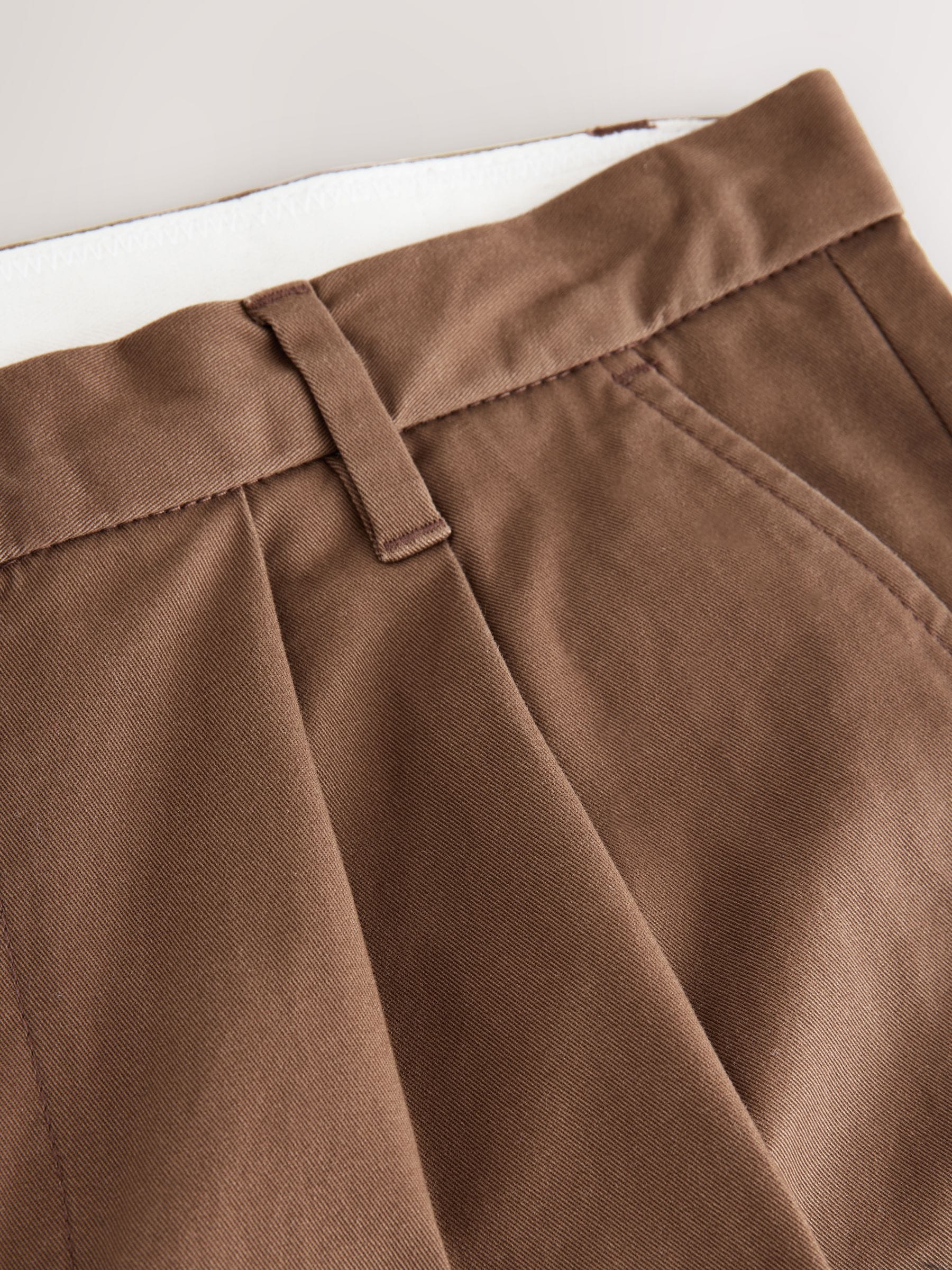 Buy Tan Brown Twin Pleat Regular Relaxed Tapered Fit Stretch