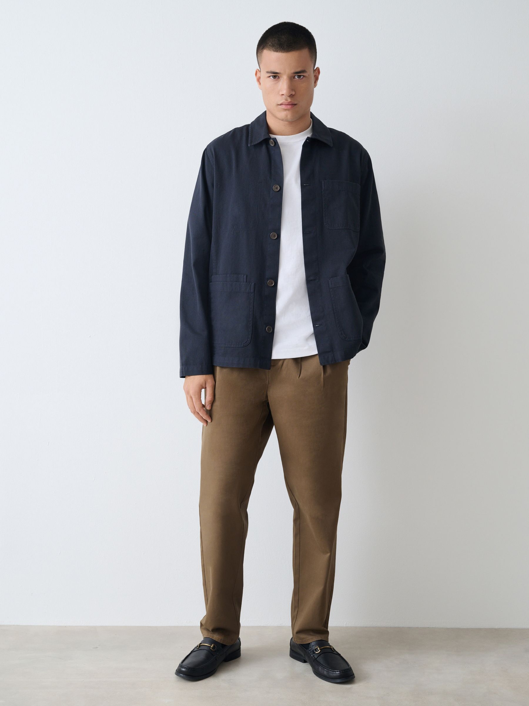 Buy Tan Brown Twin Pleat Regular Relaxed Tapered Fit Stretch