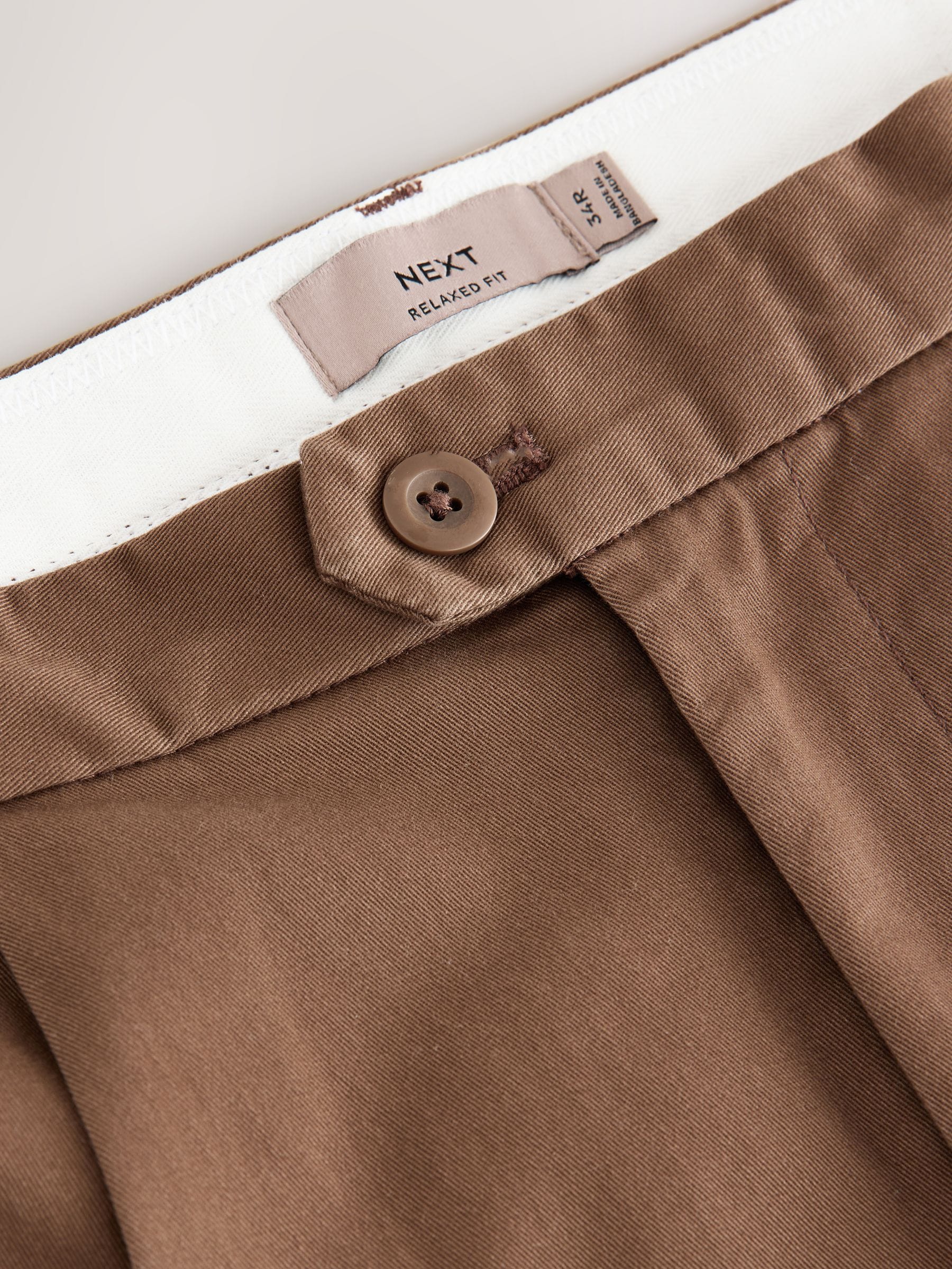 Buy Tan Brown Twin Pleat Regular Relaxed Tapered Fit Stretch
