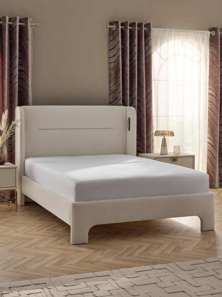 Relaxed Chenille Oyster Natural Ebony Upholstered Bed Frame - Image 2 of 2 Relaxed Chenille Oyster Natural Ebony Upholstered Bed Frame - Image 2 of 2