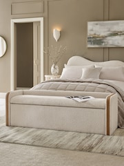 Linen Look Leopard Oyster Natural Myla Wood and Upholstered Storage Ottoman Bench - Image 1 of 8