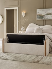 Linen Look Leopard Oyster Natural Myla Wood and Upholstered Storage Ottoman Bench - Image 2 of 8