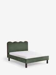 Soft Twill Forest Green and Smoked Oak Effect Wren Wooden Scallop Wave Bed Frame - Image 9 of 10