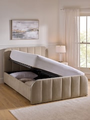 Relaxed Chenille Light Natural Mia Upholstered Ottoman Storage Bed Frame - Image 2 of 5