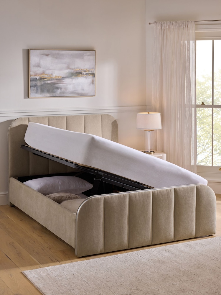 Relaxed Chenille Light Natural Mia Upholstered Ottoman Storage Bed Frame - Image 2 of 5 Relaxed Chenille Light Natural Mia Upholstered Ottoman Storage Bed Frame - Image 2 of 5