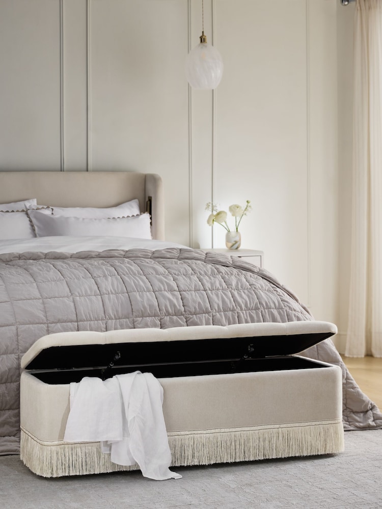 Soft Twill Oyster Natural Storage Ottoman Blanket Box - Image 2 of 10