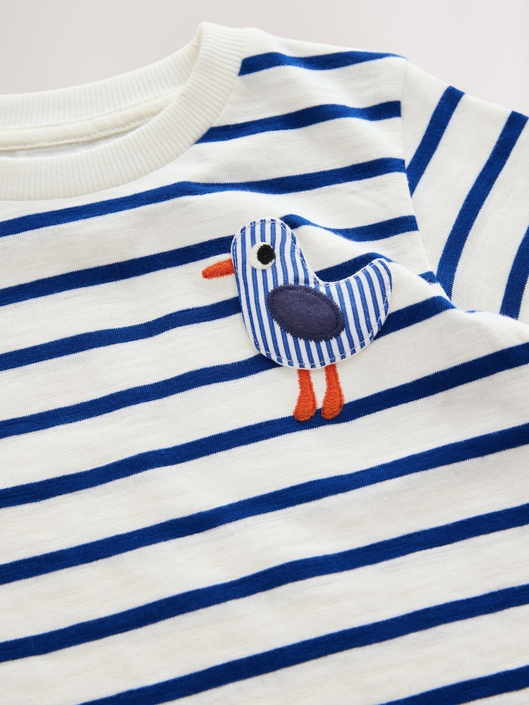 White/Blue Stripe Seagull Short Sleeve 3D Padded T-Shirt (3mths-7yrs) - Image 4 of 4 White/Blue Stripe Seagull Short Sleeve 3D Padded T-Shirt (3mths-7yrs) - Image 4 of 4