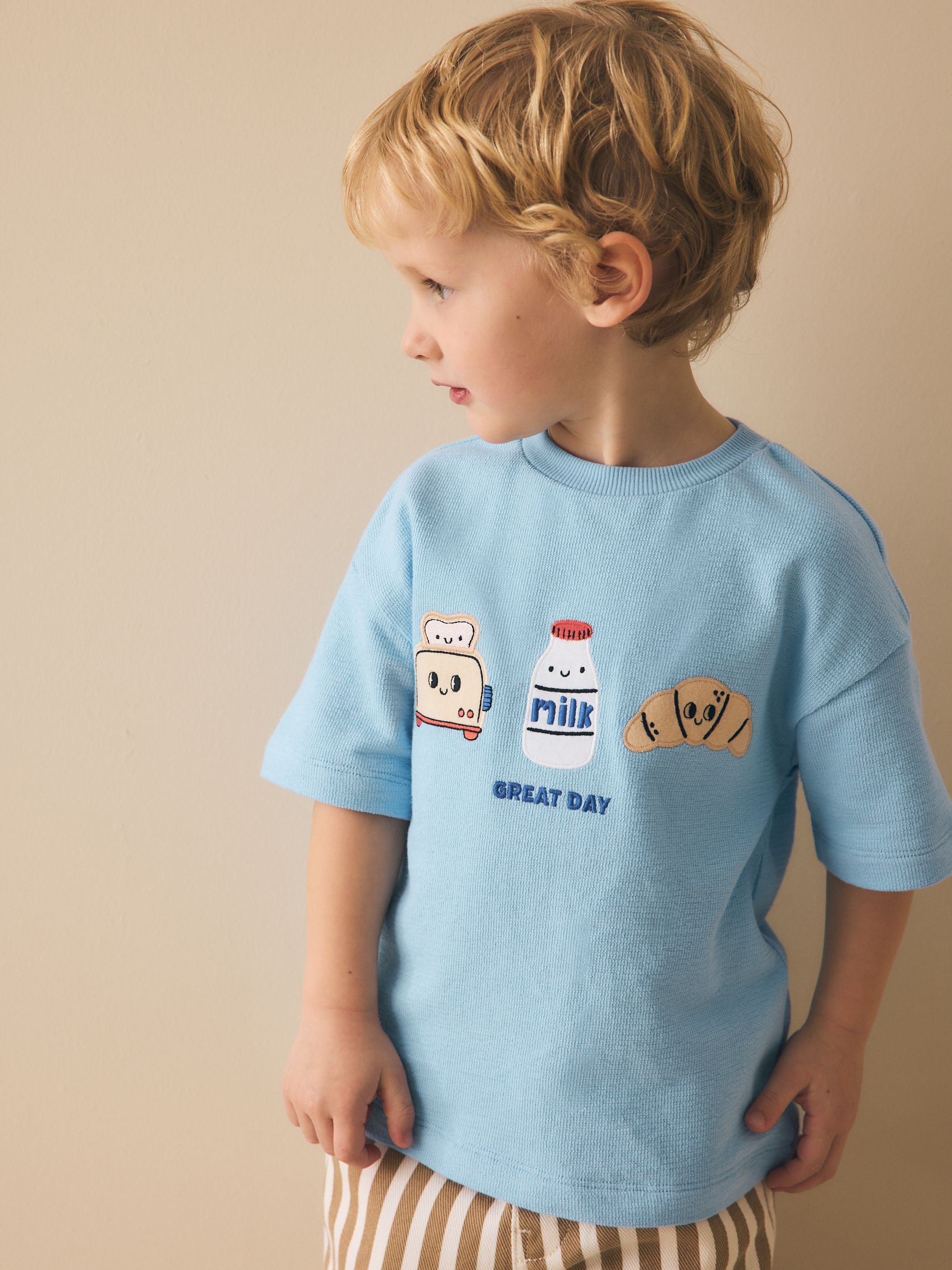 Buy Light Blue Breakfast Trio Short Sleeve Appliqué T-Shirt (3mths
