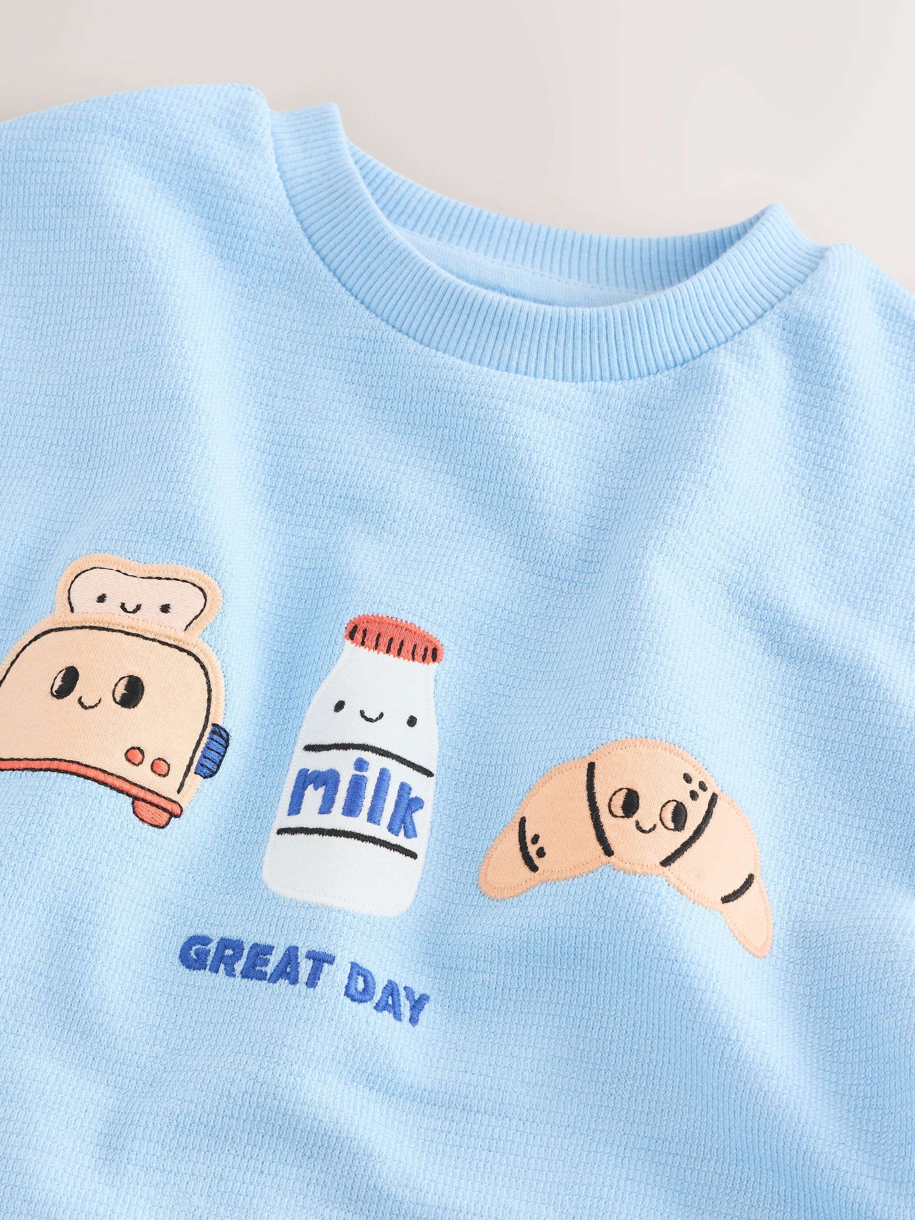 Buy Light Blue Breakfast Trio Short Sleeve Appliqué T-Shirt (3mths
