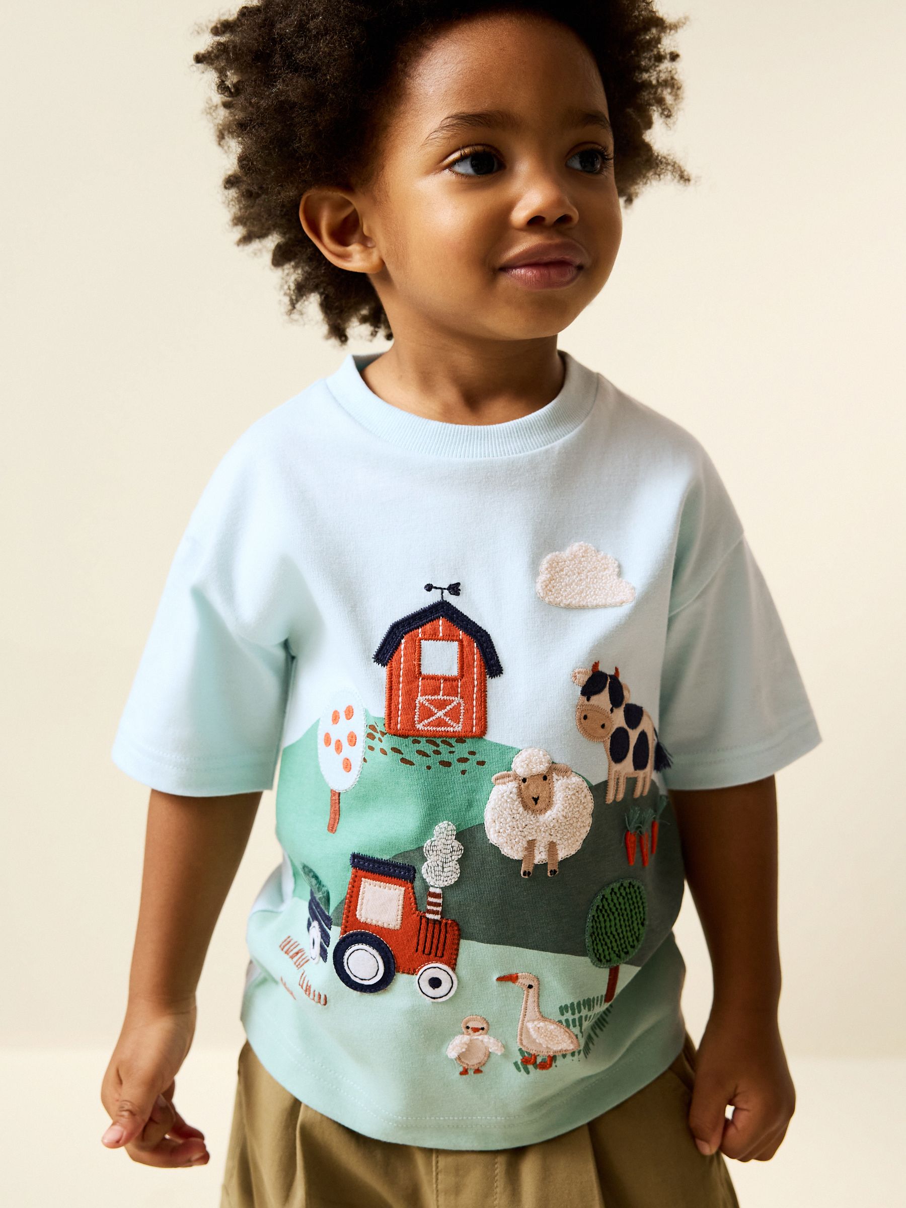 Buy Green/Blue Farm Short Sleeve Appliqué T-Shirt (3mths-7yrs