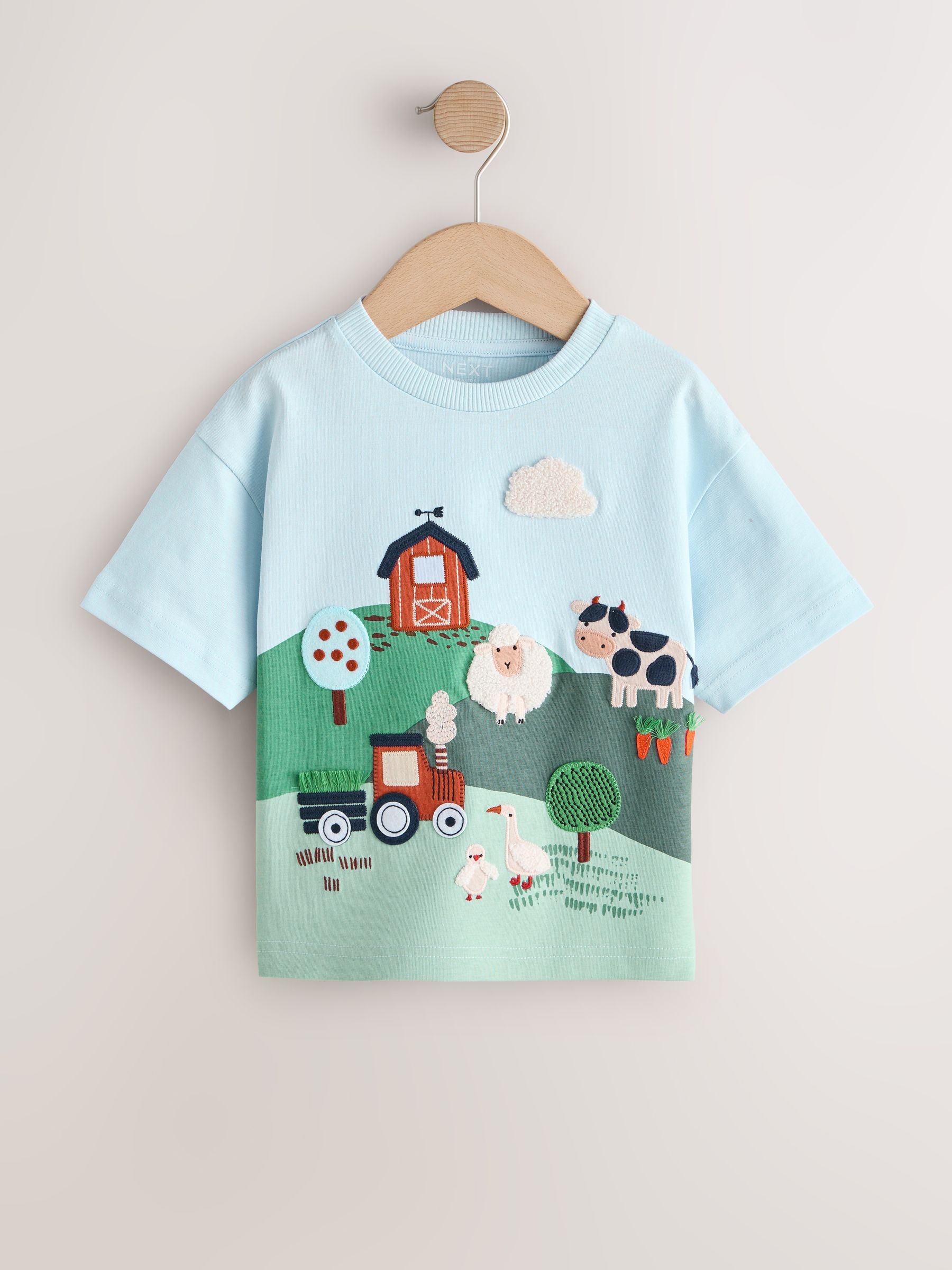 Buy Green/Blue Farm Short Sleeve Appliqué T-Shirt (3mths-7yrs