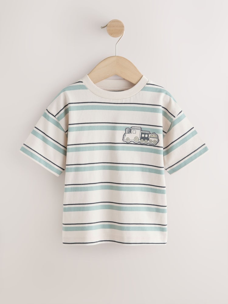 Blue/Ecru Train Short Sleeve Stripe T-Shirt (3mths-7yrs) (3mths-7yrs) - Image 1 of 4 Blue/Ecru Train Short Sleeve Stripe T-Shirt (3mths-7yrs) (3mths-7yrs) - Image 1 of 4